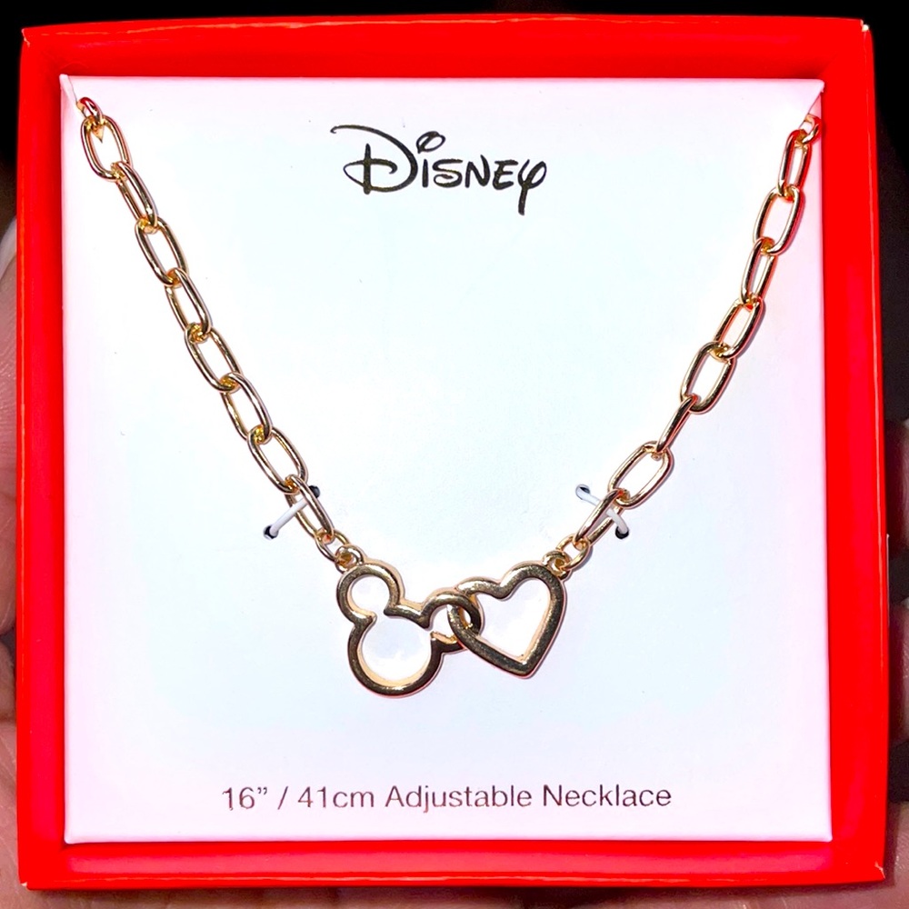 Disney Gold Infinity Mickey Heart link chain link necklace
